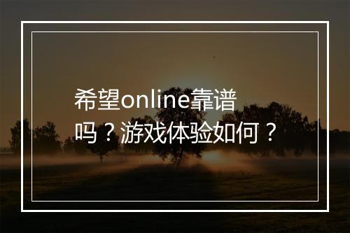 希望online靠谱吗?游戏体验如何?