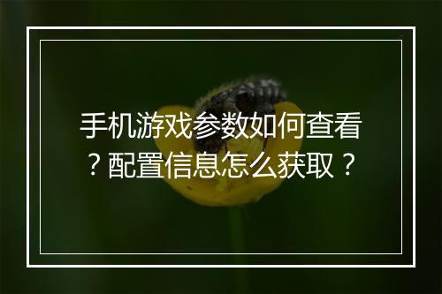手机游戏参数如何查看？配置信息怎么获取？