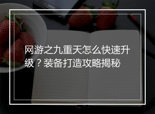 网游之九重天怎么快速升级？装备打造攻略揭秘