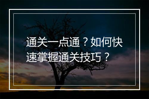 通关一点通？如何快速掌握通关技巧？