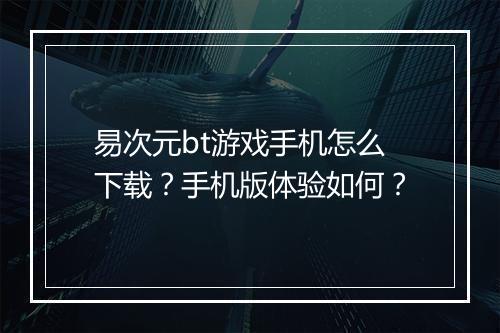 易次元bt游戏手机怎么下载?手机版体验如何?