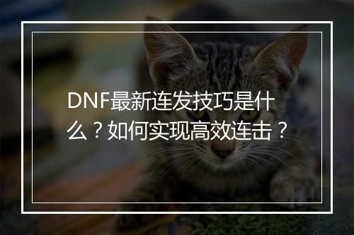 DNF最新连发技巧是什么?如何实现高效连击?