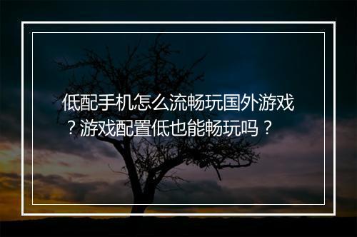 低配手机怎么流畅玩国外游戏？游戏配置低也能畅玩吗？