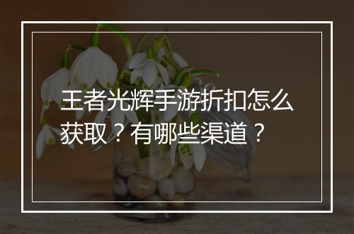 王者光辉手游折扣怎么获取?有哪些渠道?