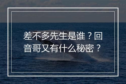 差不多先生是谁?回音哥又有什么秘密?