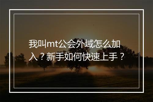 我叫mt公会外域怎么加入？新手如何快速上手？