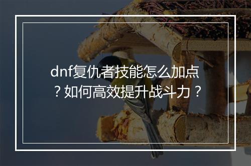dnf复仇者技能怎么加点?如何高效提升战斗力?