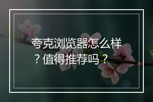 夸克浏览器怎么样?值得推荐吗?