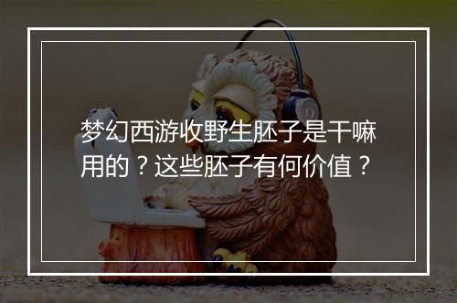 梦幻西游收野生胚子是干嘛用的？这些胚子有何价值？