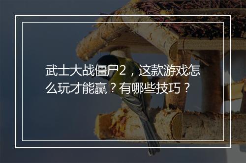 武士大战僵尸2,这款游戏怎么玩才能赢?有哪些技巧?