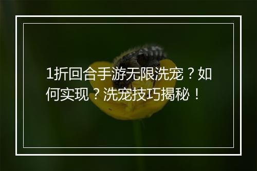 1折回合手游无限洗宠?如何实现?洗宠技巧揭秘!