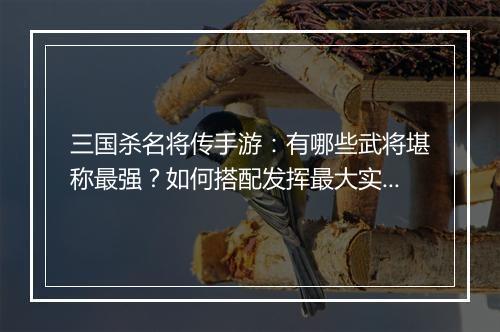 三国杀名将传手游：有哪些武将堪称最强？如何搭配发挥最大实力？