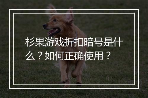 杉果游戏折扣暗号是什么?如何正确使用?