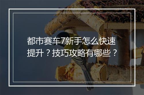 都市赛车7新手怎么快速提升?技巧攻略有哪些?
