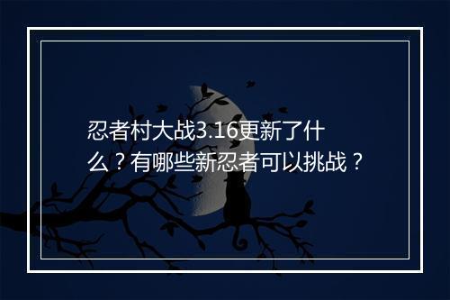 忍者村大战3.16更新了什么?有哪些新忍者可以挑战?