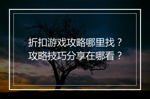折扣游戏攻略哪里找？攻略技巧分享在哪看？