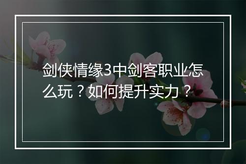 剑侠情缘3中剑客职业怎么玩?如何提升实力?