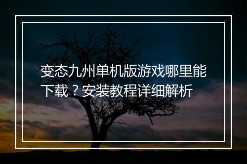 变态九州单机版游戏哪里能下载?安装教程详细解析
