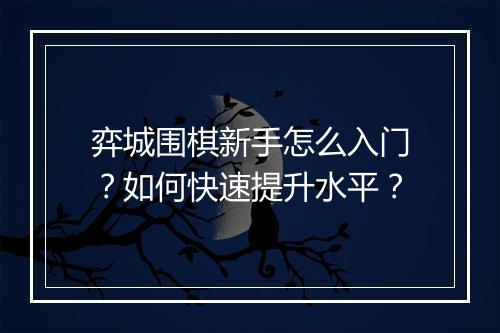弈城围棋新手怎么入门?如何快速提升水平?