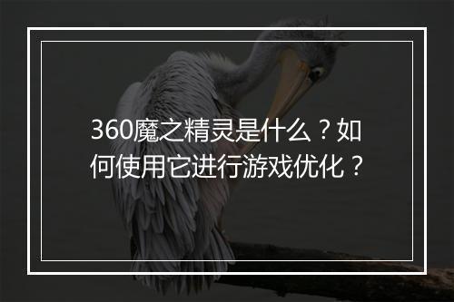 360魔之精灵是什么？如何使用它进行游戏优化？