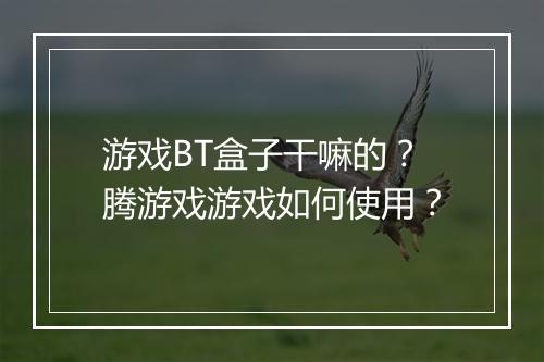 游戏BT盒子干嘛的?腾游戏游戏如何使用?