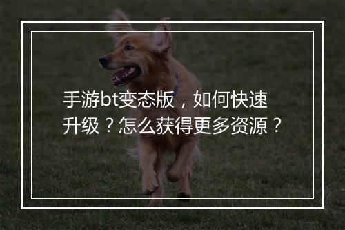 手游bt变态版,如何快速升级?怎么获得更多资源?
