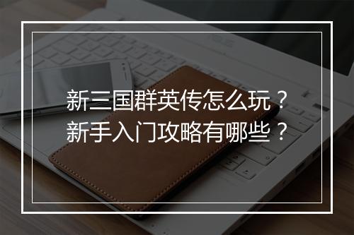 新三国群英传怎么玩？新手入门攻略有哪些？