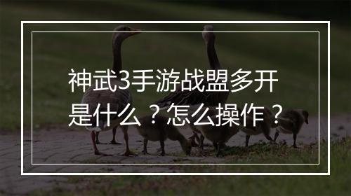 神武3手游战盟多开是什么？怎么操作？