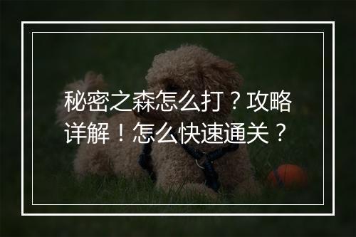 秘密之森怎么打?攻略详解!怎么快速通关?