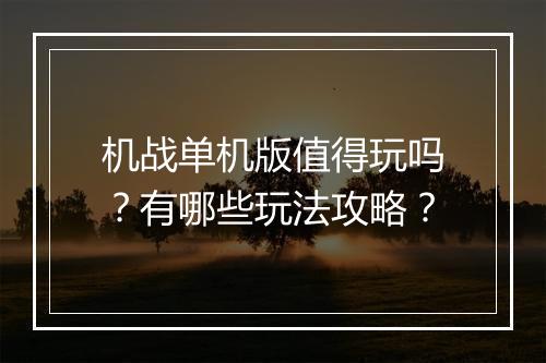 机战单机版值得玩吗？有哪些玩法攻略？