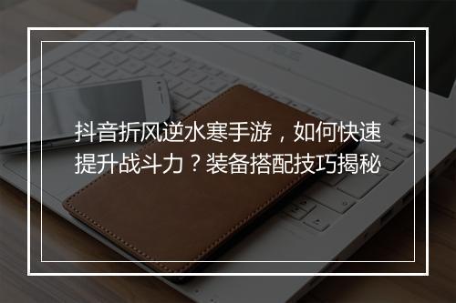 抖音折风逆水寒手游,如何快速提升战斗力?装备搭配技巧揭秘