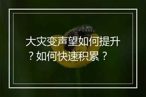 大灾变声望如何提升？如何快速积累？
