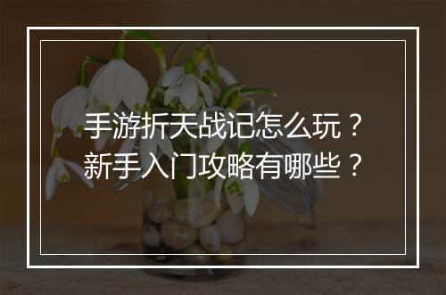 手游折天战记怎么玩?新手入门攻略有哪些?