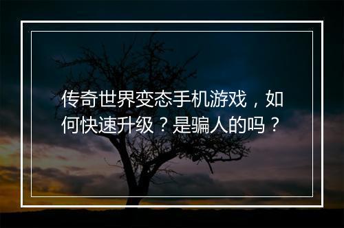 传奇世界变态手机游戏，如何快速升级？是骗人的吗？