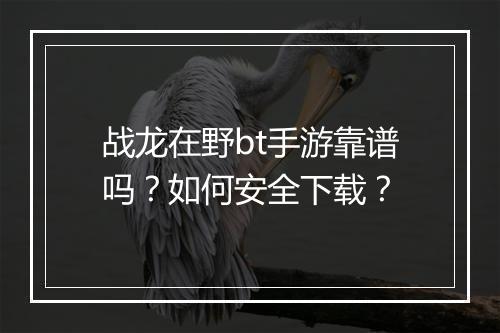 战龙在野bt手游靠谱吗?如何安全下载?
