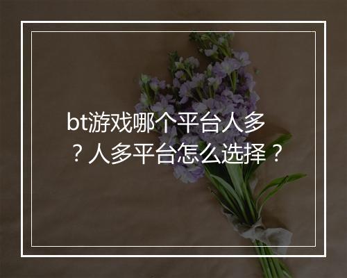 bt游戏哪个平台人多?人多平台怎么选择?