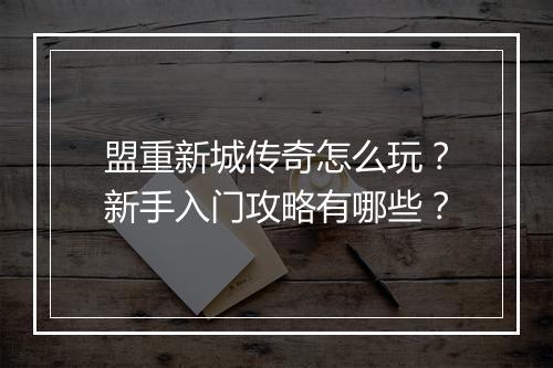 盟重新城传奇怎么玩?新手入门攻略有哪些?