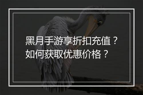 黑月手游享折扣充值?如何获取优惠价格?