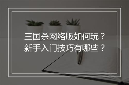三国杀网络版如何玩？新手入门技巧有哪些？