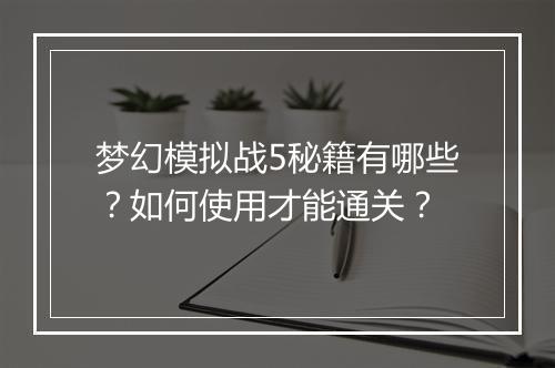 梦幻模拟战5秘籍有哪些？如何使用才能通关？