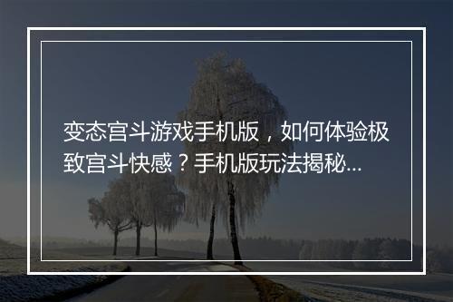 变态宫斗游戏手机版，如何体验极致宫斗快感？手机版玩法揭秘！