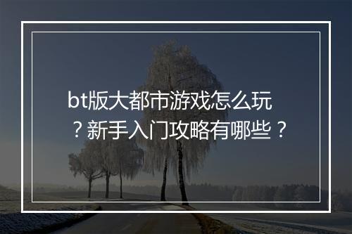 bt版大都市游戏怎么玩？新手入门攻略有哪些？