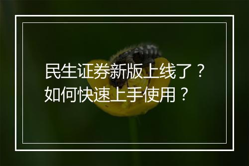 民生证券新版上线了?如何快速上手使用?