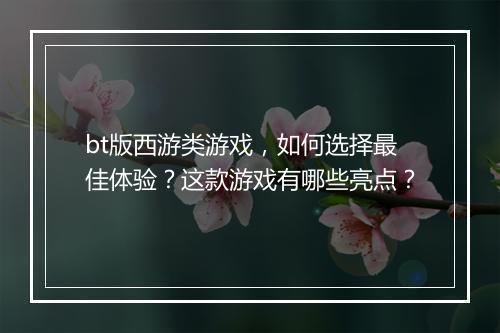 bt版西游类游戏，如何选择最佳体验？这款游戏有哪些亮点？