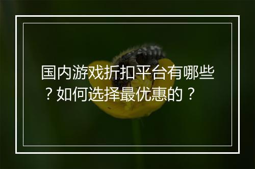 国内游戏折扣平台有哪些？如何选择最优惠的？