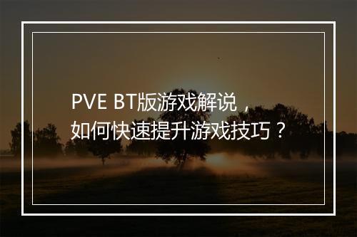 PVE BT版游戏解说，如何快速提升游戏技巧？