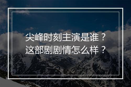 尖峰时刻主演是谁?这部剧剧情怎么样?
