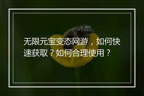 无限元宝变态网游，如何快速获取？如何合理使用？