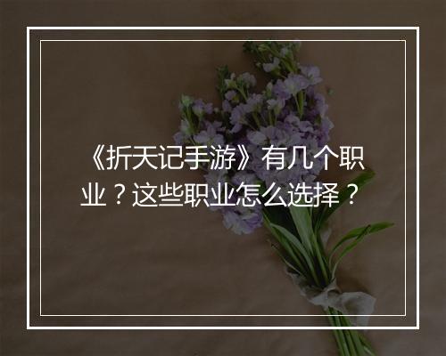 《折天记手游》有几个职业？这些职业怎么选择？