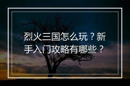 烈火三国怎么玩？新手入门攻略有哪些？